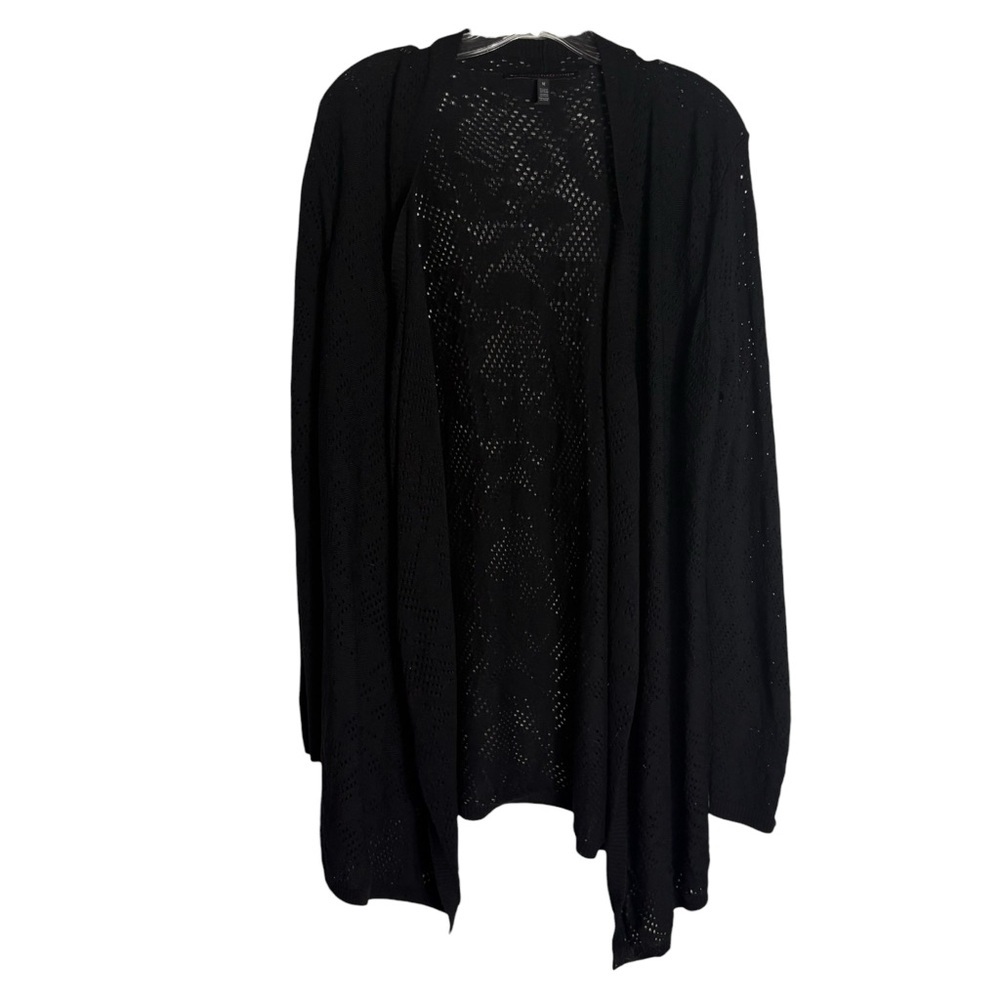WHBM Open-Front Lightweight Roses Semi-Sheer Sweater in Black Size M
